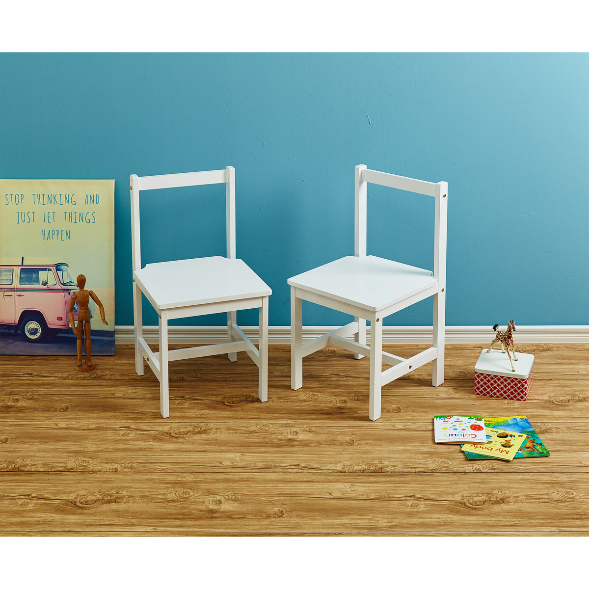 PJ Wood Kids Chair w/Top Rail Back Support for Ages 1-5 Years (2pc) (Open Box) - VMInnovations