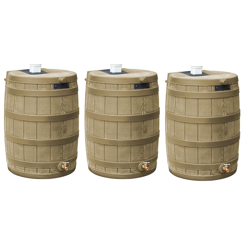 Good Ideas Rain Wizard 50 Gallon Plastic Barrel Water Collector, Khaki (3 Pack)