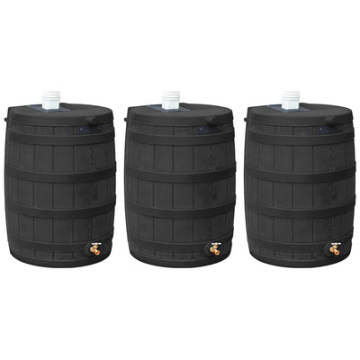 Good Ideas Rain Wizard 50 Gallon Plastic Barrel Water Collector, Black (3 Pack) - VMInnovations
