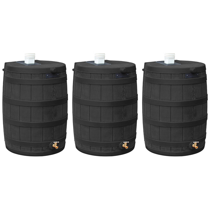 Good Ideas Rain Wizard 50 Gallon Plastic Barrel Water Collector, Black (3 Pack)