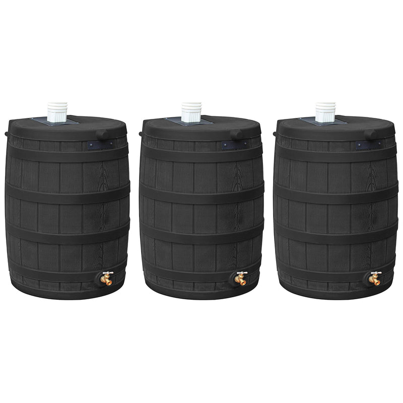 Good Ideas Rain Wizard 50 Gallon Plastic Barrel Water Collector, Black (3 Pack)