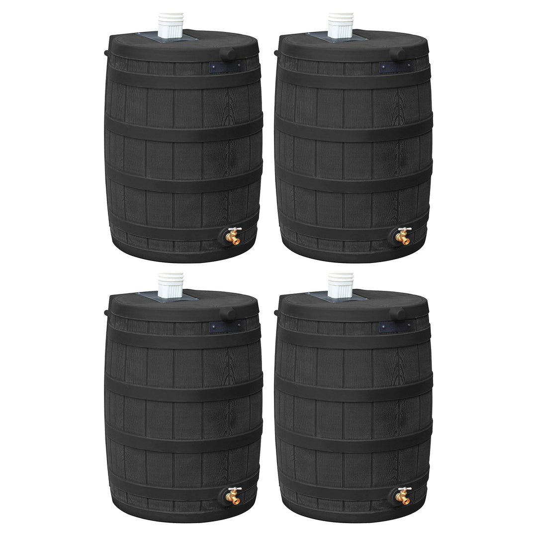 Good Ideas Rain Wizard 50 Gallon Plastic Barrel Water Collector, Black (4 Pack)