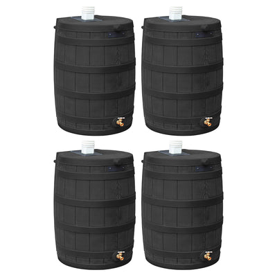 Good Ideas Rain Wizard 50 Gallon Plastic Barrel Water Collector, Black (4 Pack)