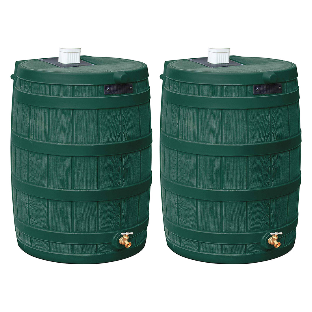 Good Ideas Rain Wizard Water Storage 50 Gallon Capacity Barrel, Green, (2 Pack)