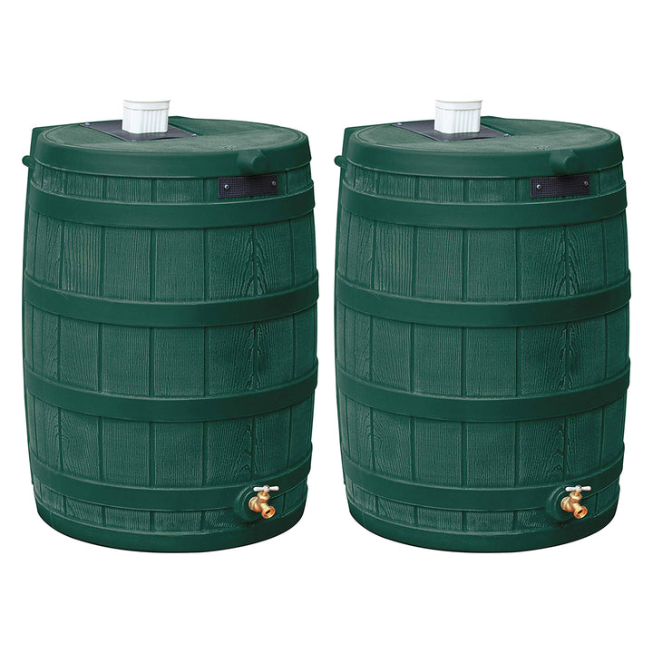 Good Ideas Rain Wizard Water Storage 50 Gallon Capacity Barrel, Green, (2 Pack)