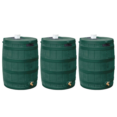 Good Ideas Rain Wizard Water Storage 50 Gallon Capacity Barrel, Green, (3 Pack)