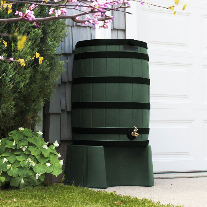 Good Ideas Rain Wizard Wood Rain Barrel with Darkened Ribs, Green, (2 Pack)