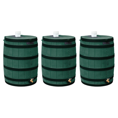 Good Ideas Rain Wizard Wood Rain Barrel with Darkened Ribs, Green, (3 Pack) - VMInnovations