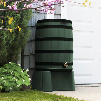Good Ideas Rain Wizard Wood Rain Barrel with Darkened Ribs, Green, (3 Pack) - VMInnovations