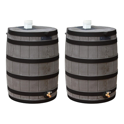 Good Ideas Rain Wizard Wood Rain Water Barrel with Darkened Ribs, Oak, (2 Pack) - VMInnovations