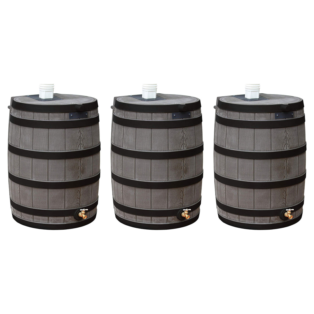 Good Ideas Rain Wizard Wood Rain Water Barrel with Darkened Ribs, Oak, (3 Pack)