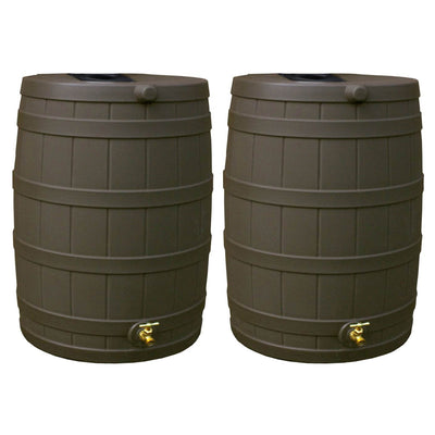 Good Ideas Rain Wizard 40 Gallon Capacity Plastic Rain Barrel Drum, Oak (2 Pack)