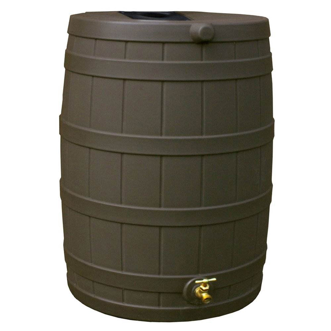 Good Ideas Rain Wizard 40 Gallon Capacity Plastic Rain Barrel Drum, Oak (2 Pack)