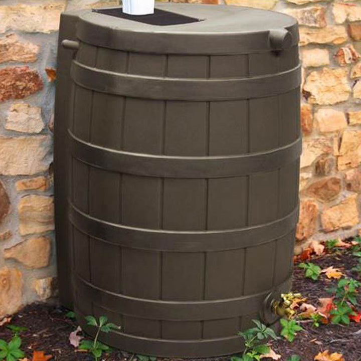 Good Ideas Rain Wizard 40 Gallon Capacity Plastic Rain Barrel Drum, Oak (2 Pack)