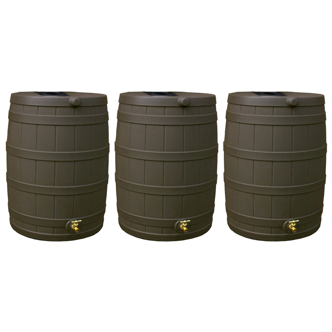 Good Ideas Rain Wizard 40 Gallon Capacity Plastic Rain Barrel Drum, Oak (3 Pack)