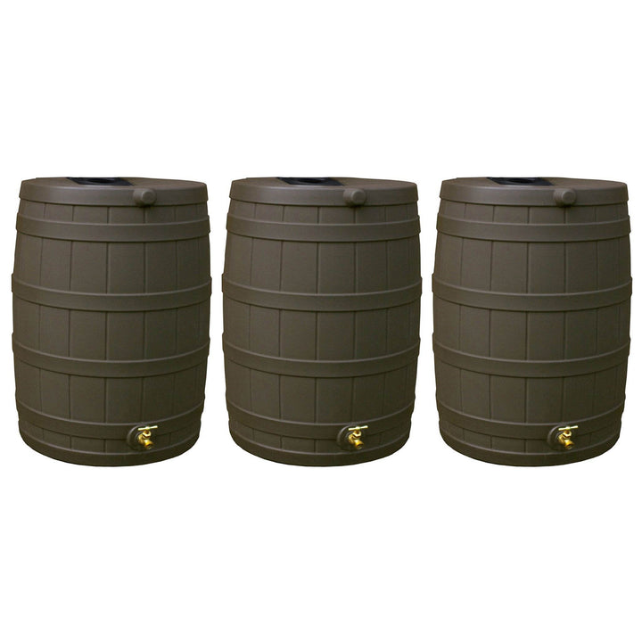 Good Ideas Rain Wizard 40 Gallon Capacity Plastic Rain Barrel Drum, Oak (3 Pack)