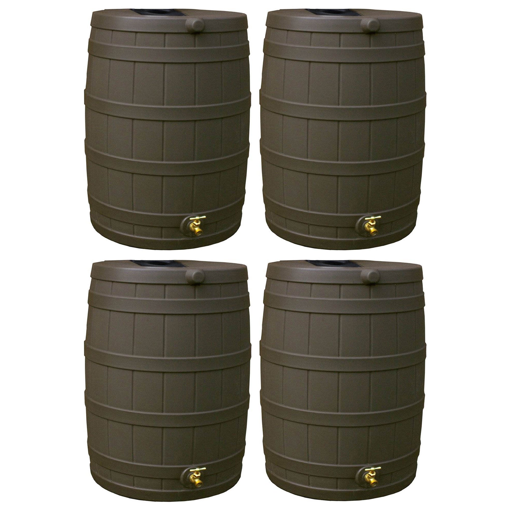 Good Ideas Rain Wizard 40 Gallon Capacity Plastic Rain Barrel Drum, Oak (4 Pack)
