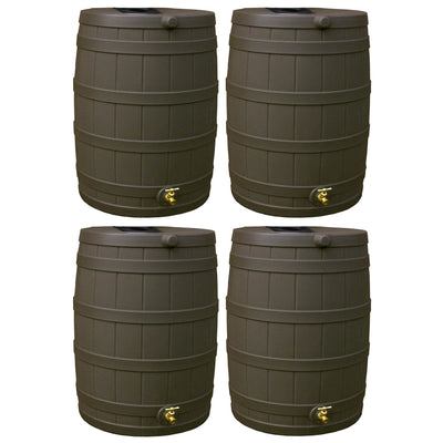 Good Ideas Rain Wizard 40 Gallon Capacity Plastic Rain Barrel Drum, Oak (4 Pack)