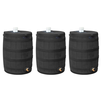 Good Ideas Rain Wizard 40 Gallon Capacity Plastic Rain Barrel, Black (3 Pack)