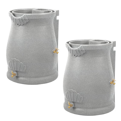 Good Ideas Rain Wizard 50 Gallon Plastic Rain Barrel Urn, Light Granite (2 Pack)