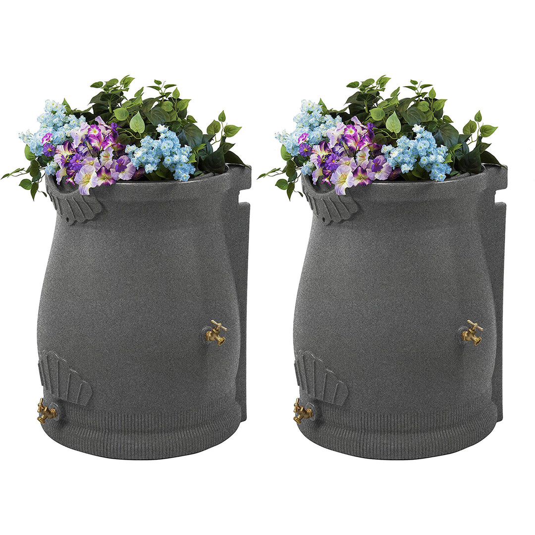 Good Ideas Rain Wizard 50 Gallon Plastic Rain Barrel Urn, Light Granite (2 Pack)