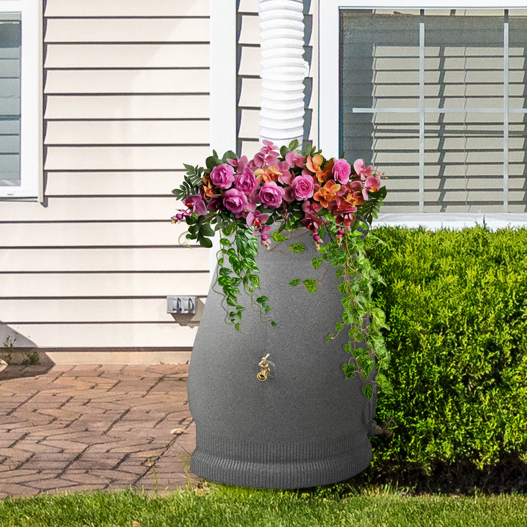 Good Ideas Rain Wizard 50 Gallon Plastic Rain Barrel Urn, Light Granite (2 Pack)