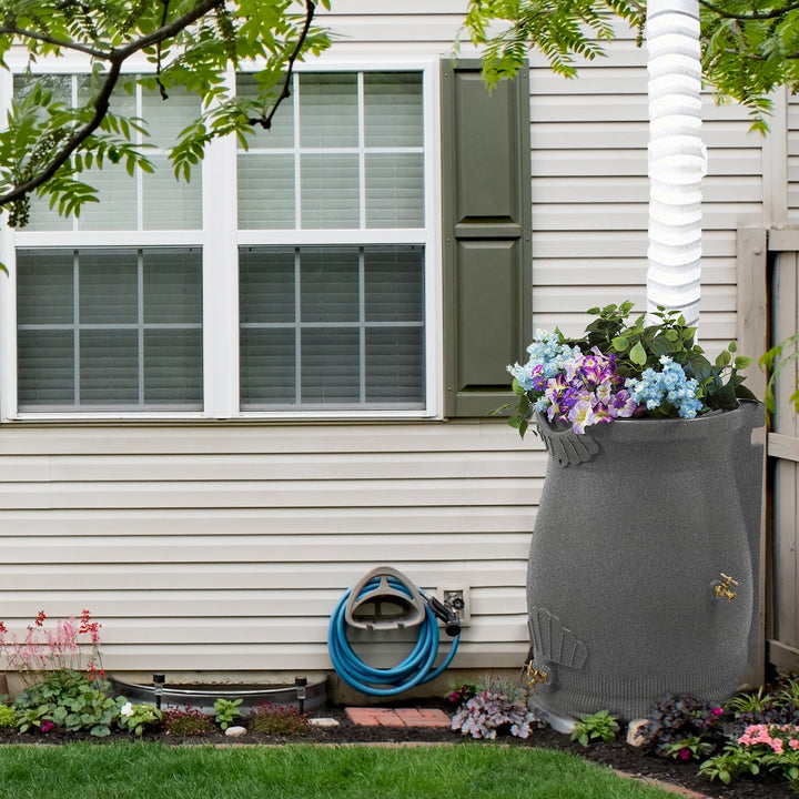 Good Ideas Rain Wizard 50 Gallon Plastic Rain Barrel Urn, Light Granite (2 Pack)