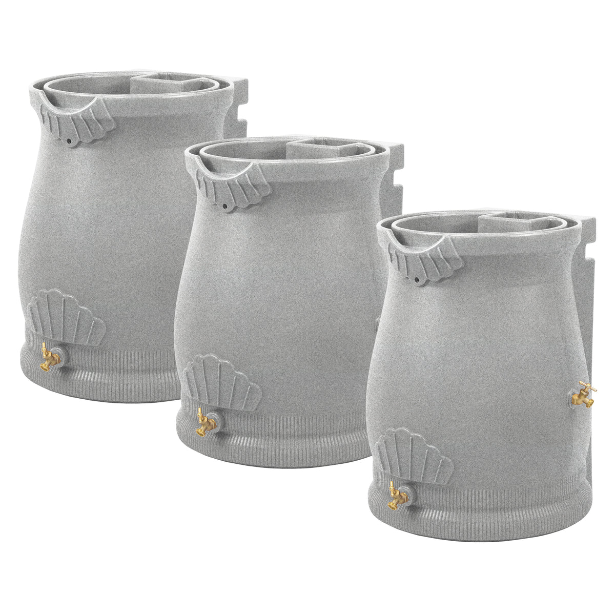 Good Ideas Rain Wizard 50 Gallon Plastic Rain Barrel Urn, Light Granite (3 Pack)