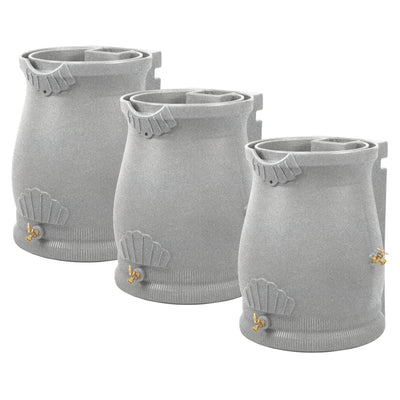 Good Ideas Rain Wizard 50 Gallon Plastic Rain Barrel Urn, Light Granite (3 Pack)