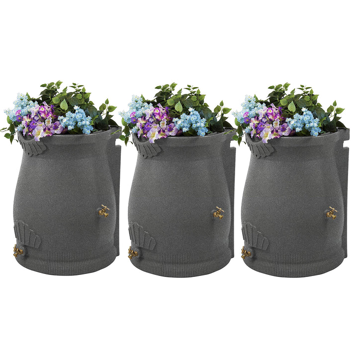 Good Ideas Rain Wizard 50 Gallon Plastic Rain Barrel Urn, Light Granite (3 Pack)