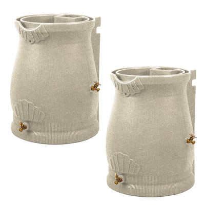 Good Ideas Rain Wizard 50 Gallon Plastic Rain Barrel Urn, Sandstone (2 Pack)
