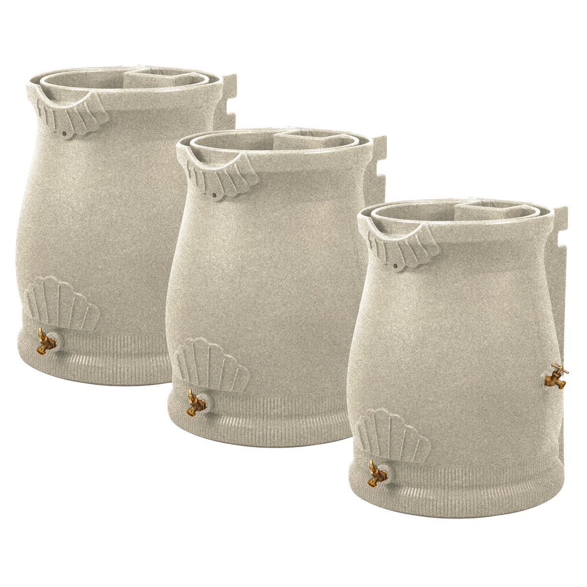 Good Ideas Rain Wizard 50 Gallon Plastic Rain Barrel Urn, Sandstone (3 Pack)