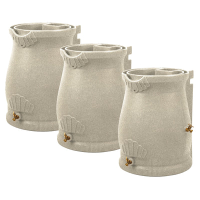 Good Ideas Rain Wizard 50 Gallon Plastic Rain Barrel Urn, Sandstone (3 Pack)