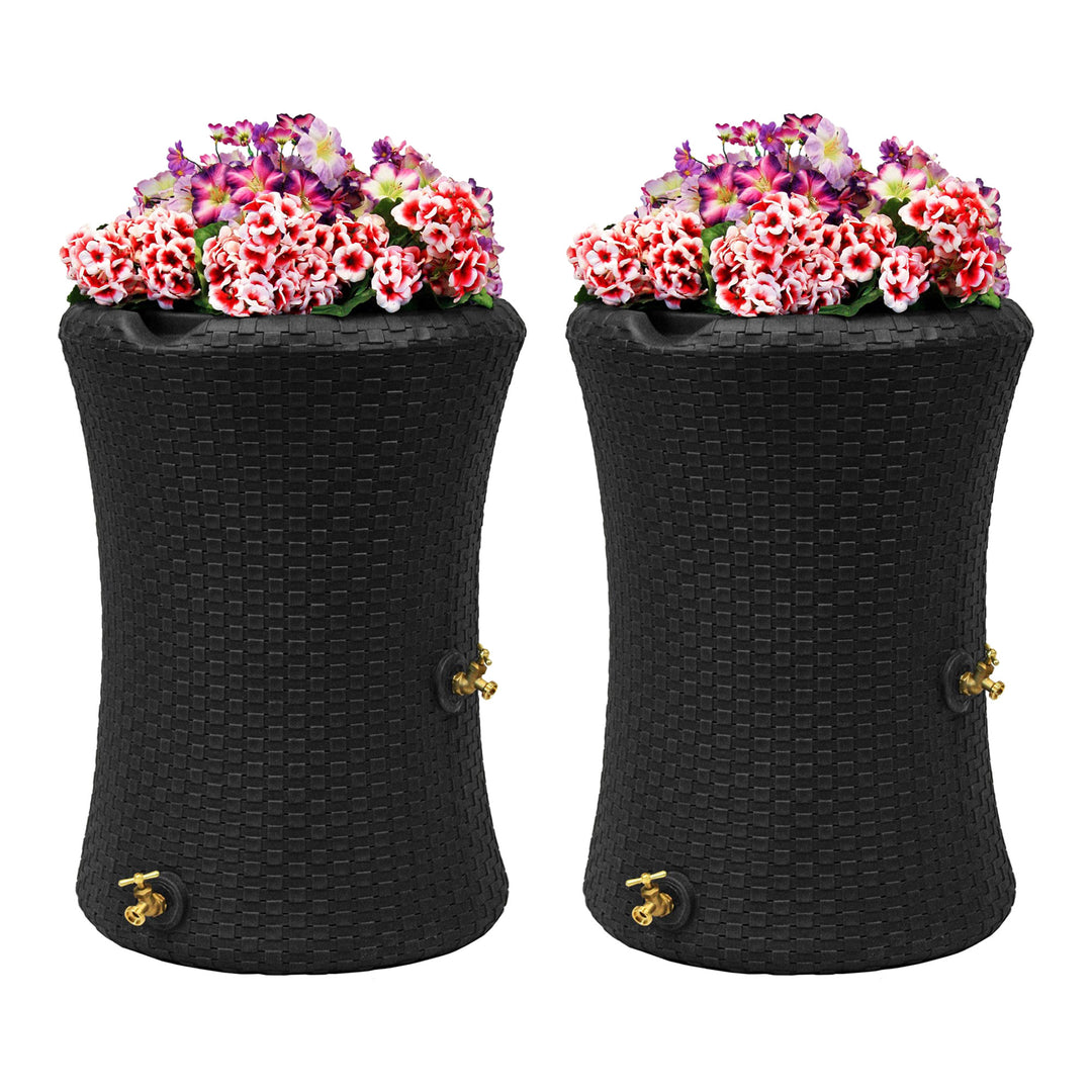 Good Ideas Impressions 50 Gal Nantucket Rain Barrel Planter, Black (2 Pack)