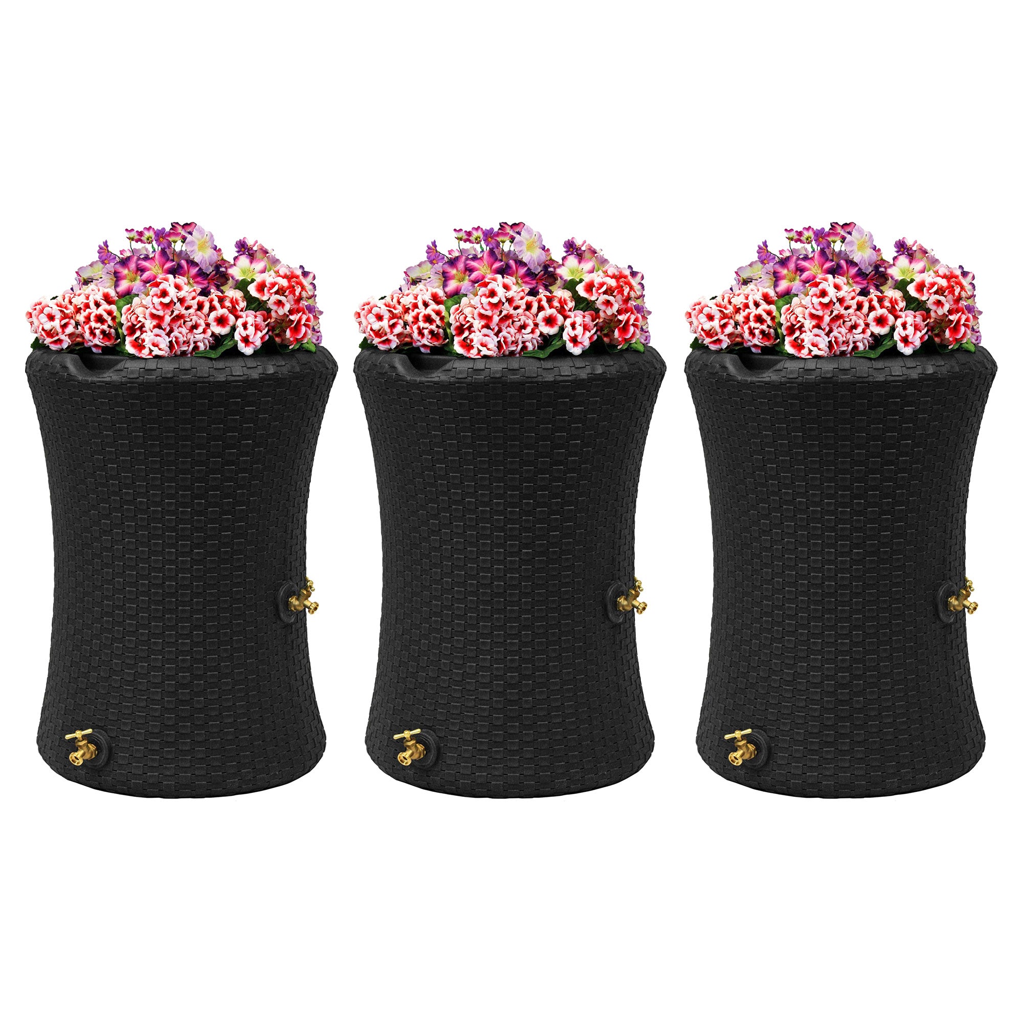 Good Ideas Impressions 50 Gal Nantucket Rain Barrel Planter, Black (3 Pack)