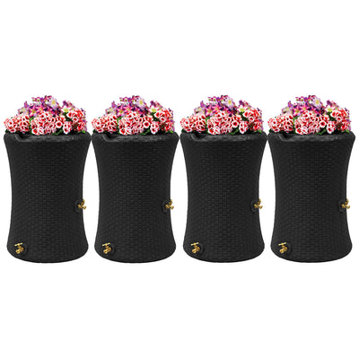 Good Ideas Impressions 50 Gal Nantucket Rain Barrel Planter, Black (4 Pack)