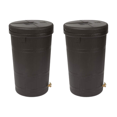Good Ideas Aspen 50 Gal Rain Barrel Rain Collector Saver w/Brass Spigot (2 Pack)