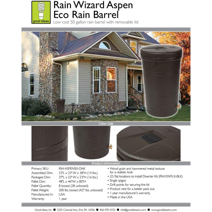 Good Ideas Aspen 50 Gal Rain Barrel Rain Collector Saver w/Brass Spigot (3 Pack)