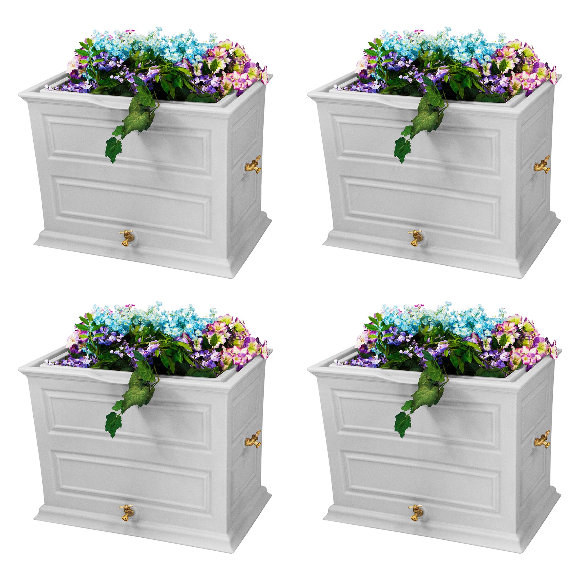 Good Ideas Savannah 42 Gal Flatback Colonial Style Rain Barrel Planter (4 Pack) - VMInnovations