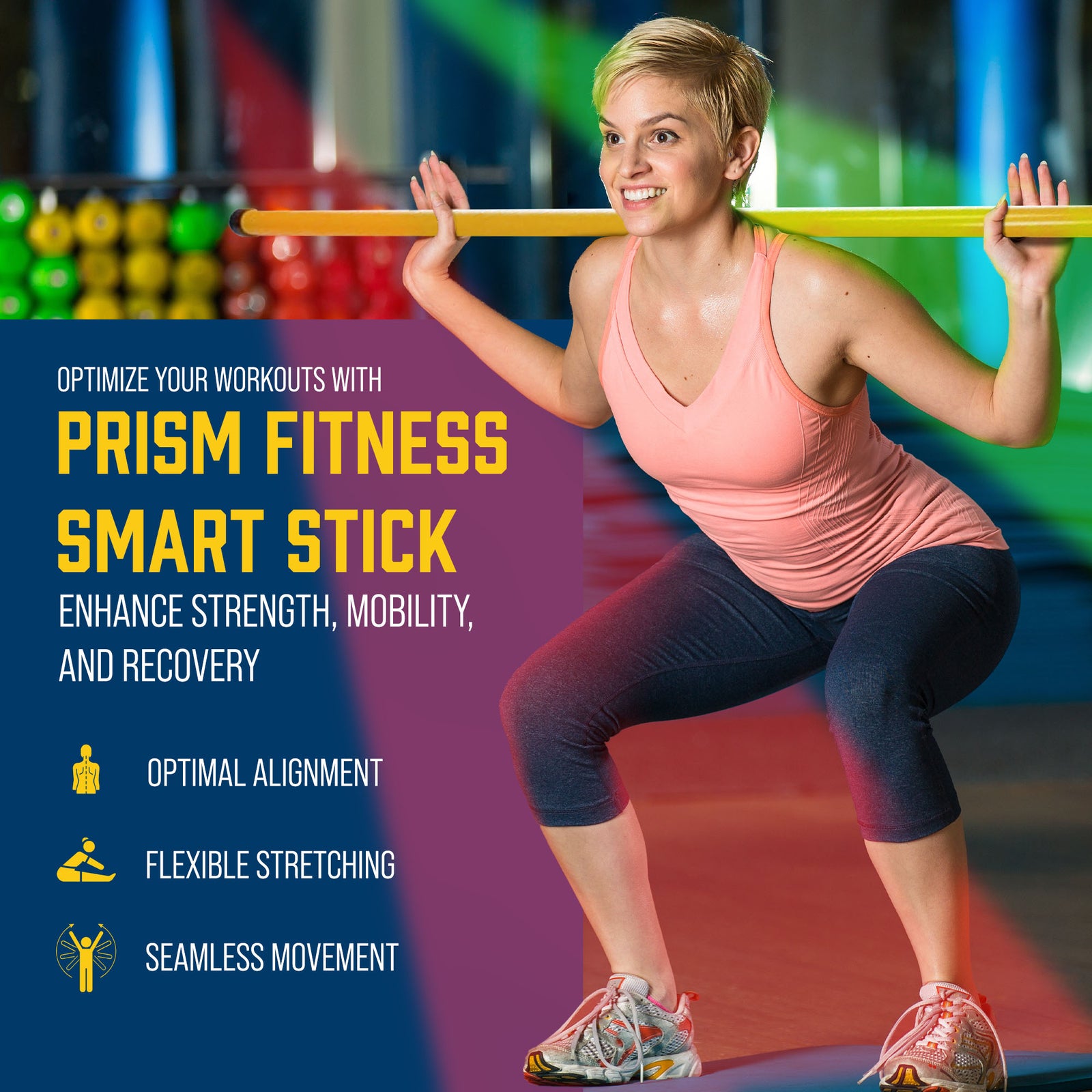 Prism Fitness Unweighted Smart Stick Exercise Equipment for Balance, Yellow - VMInnovations