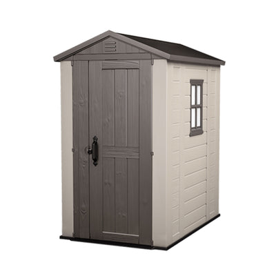 Keter Factor 4 x 6 Foot Outdoor Garden Tool Storage Shed with Window, Brown - VMInnovations