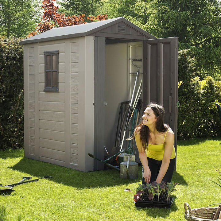 Keter Factor 4 x 6 Foot Outdoor Garden Tool Storage Shed, Brown (For Parts)
