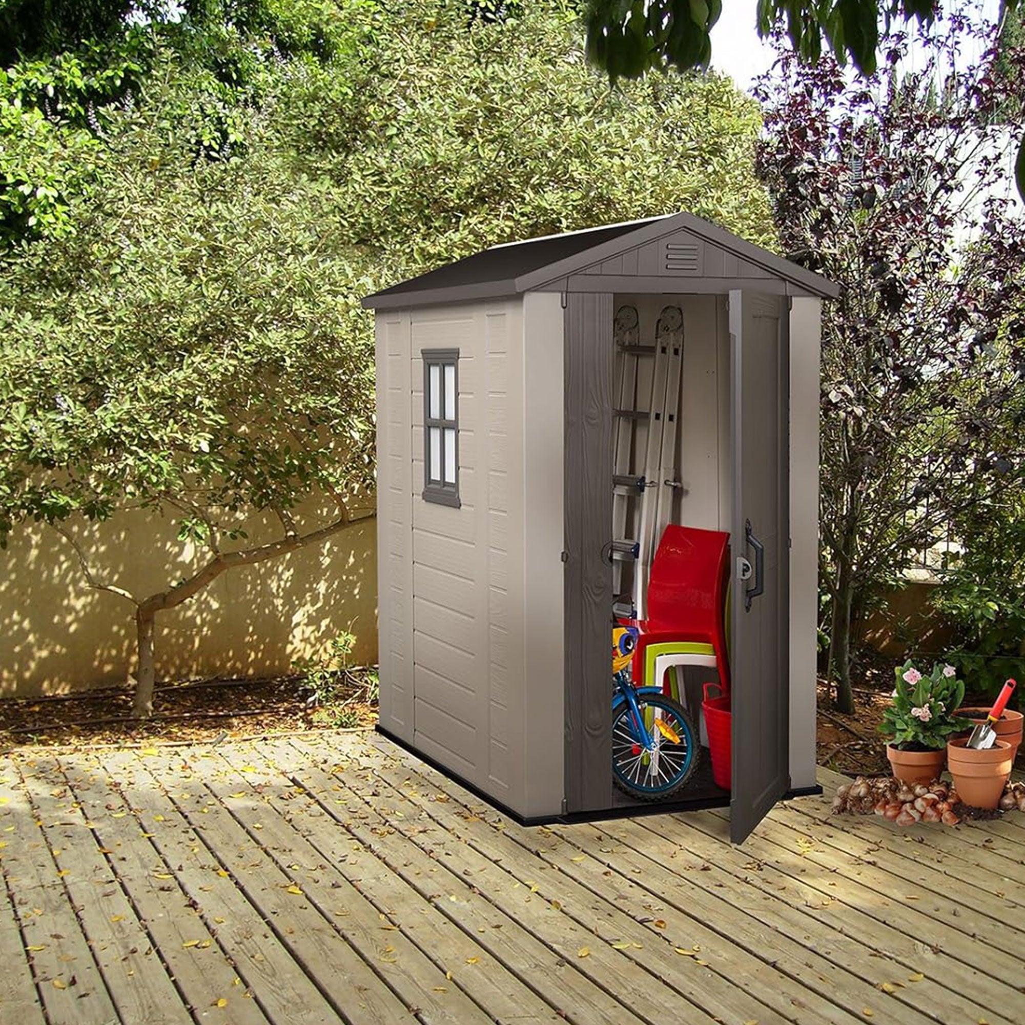 Keter Factor 4 x 6 Foot Outdoor Garden Tool Storage Shed, Brown (For Parts) - VMInnovations