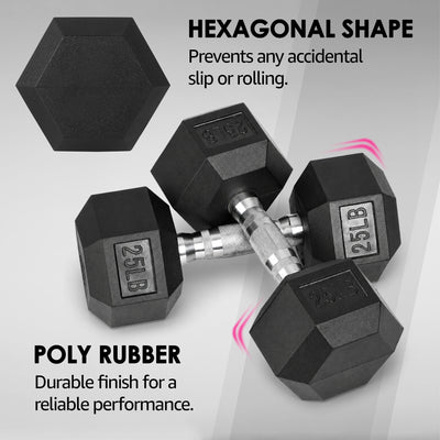HolaHatha 10, 15, 25, 30 & 35 Lb Hexagonal Dumbbell Weight Set w/ Rack, Black