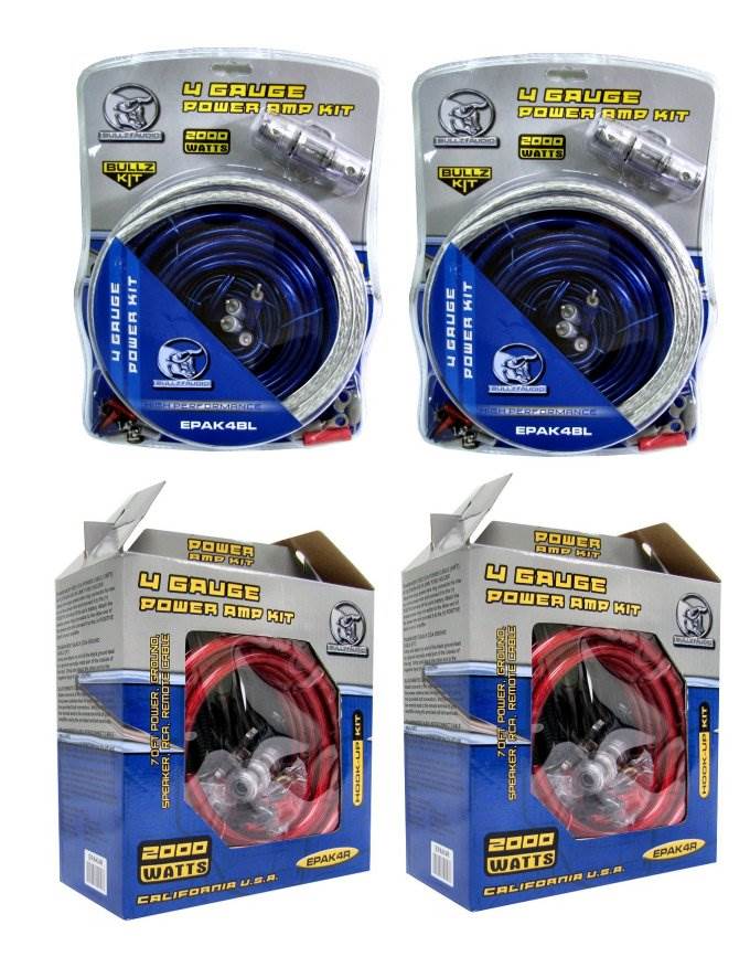 (2) BULLZ AUDIO EPAK4BL 4 Gauge Amplifier/Amp Wiring Kits + (2) EPAK4R Amp Kits