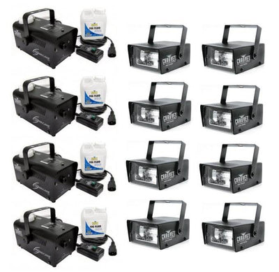 4 CHAUVET Hurricane H700 Fog/Smoke Machines H-700 + 8 CH-730 Mini Strobe Lights
