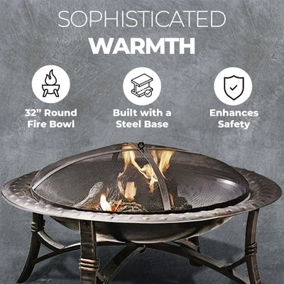 Four Seasons Courtyard 35 Inch Wood Burning Fire Bowl w/ Fire Grate, Black(Used)