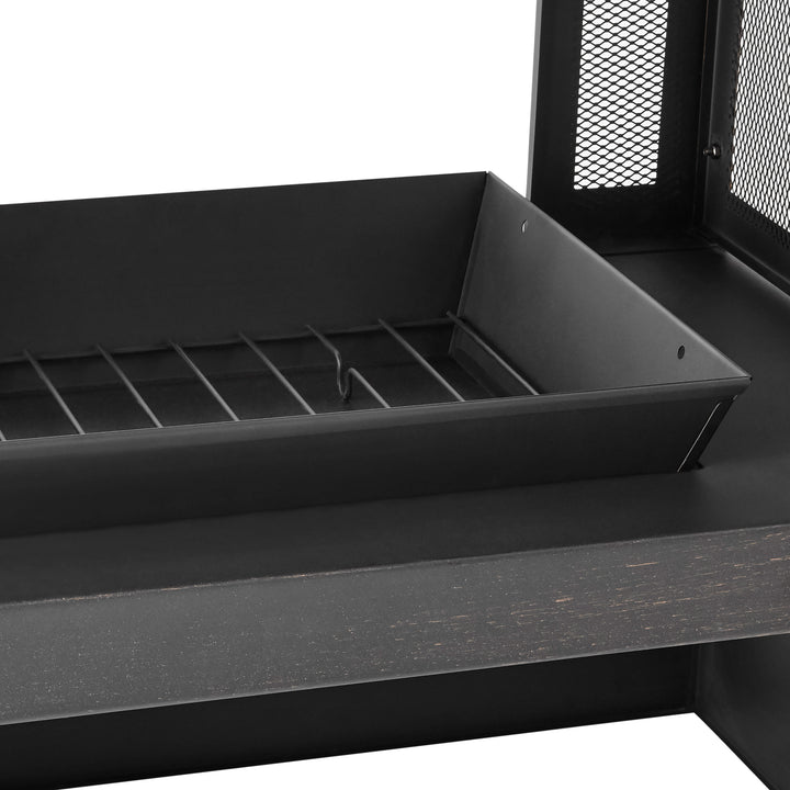 Four Seasons Courtyard Wood Burning Fireplace with Log Rack and Tool, Black/Gold - VMInnovations