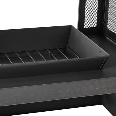 Four Seasons Courtyard Wood Burning Fireplace w/ Log Rack & Tool, Blk/Gld (Used) - VMInnovations