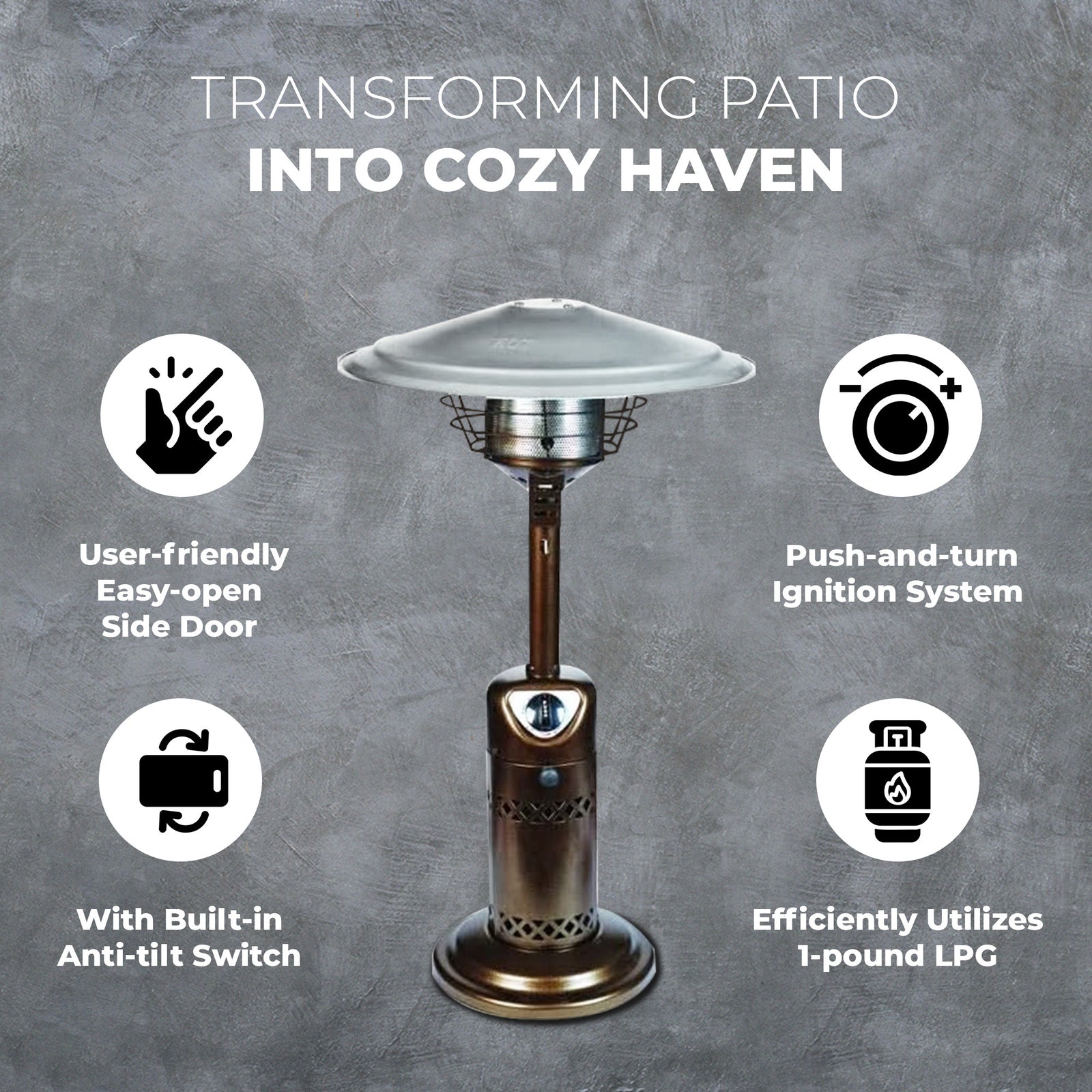 Four Seasons Courtyard 10000BTU Tabletop Gas Patio Heater  w/1lb Tank(For Parts) - VMInnovations